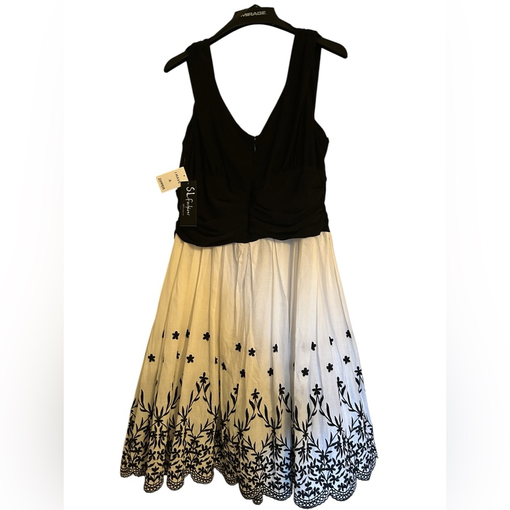 SL Design NWT Embroidered Black & White Cocktail Dress Fit & Flare